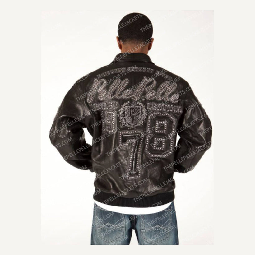 Encrusted Varsity Chaqueta de Cuero para Mujer