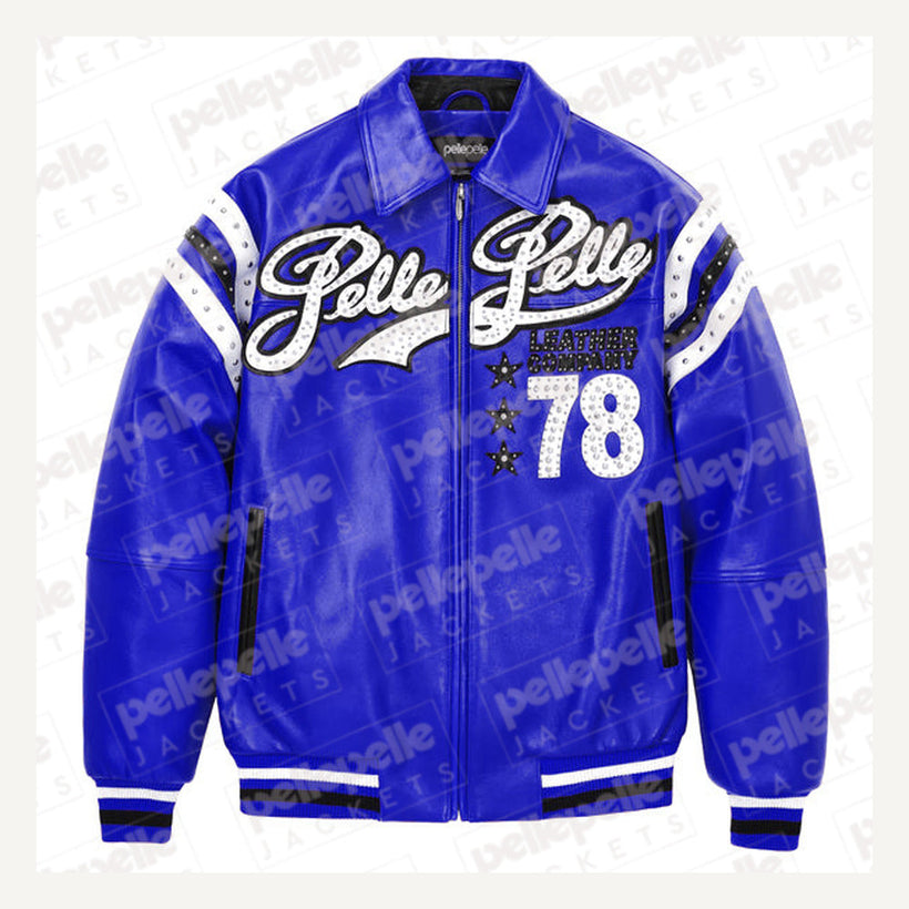 Encrusted Varsity Chaqueta de Cuero (Navy) para Mujer