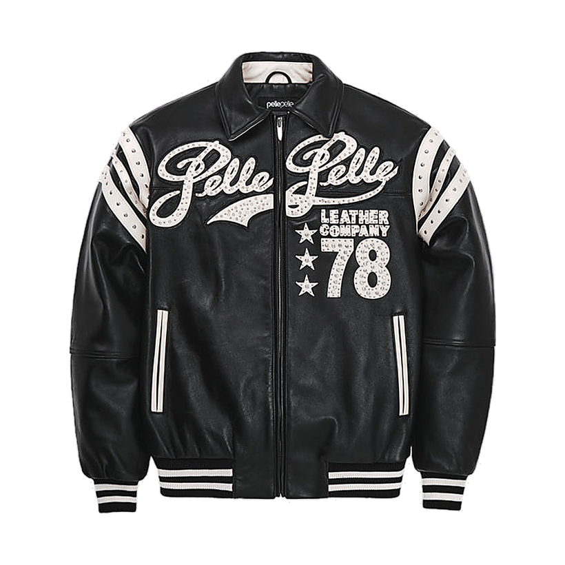 Encrusted Varsity Chaqueta de Cuero para Mujer