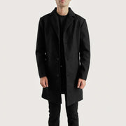 Petrillo Black Wool Single Breasted Coat in Black Synthetic Wool - Vista frontal y silueta a medida | Comprar online