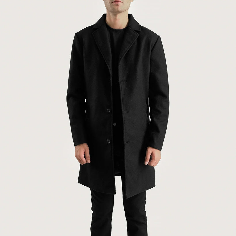 Petrillo Negro Wool Single Breasted Abrigo de Cuero para Hombre