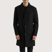 Detalle de cerca of Notch &amp; Button Hardware on Petrillo Black Wool Single Breasted Coat