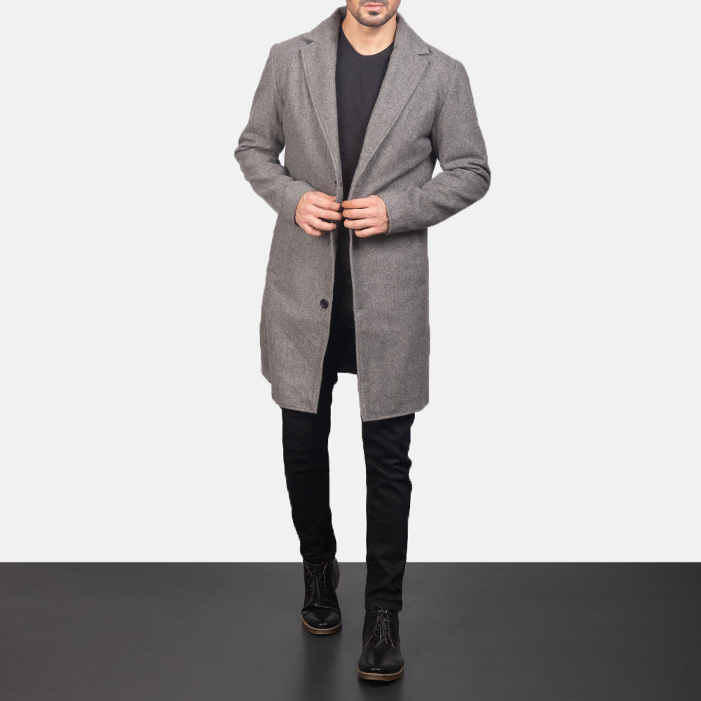 
Petrillo Gris Wool Single Breasted Abrigo de Cuero para Hombre in Grey Synthetic Wool - Vista frontal y silueta entallada | Comprar online