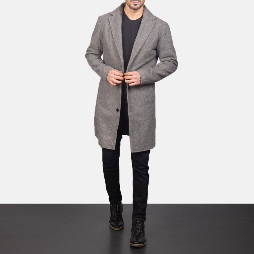 Petrillo Gris Wool Single Breasted Abrigo de Cuero para Hombre