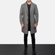 
Vista de detalle of Notch & Button Hardware on Petrillo Gris Wool Single Breasted Abrigo de Cuero para Hombre
