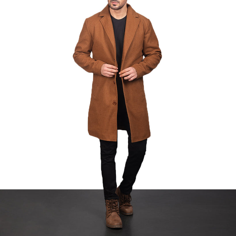 Petrillo Khaki Wool Single Breasted Abrigo de Cuero para Hombre