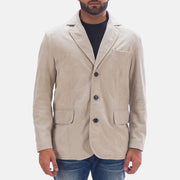 Men's Professor By Day Suede Blazer de Cuero para Hombre in Off White (Greyish) Goatskin Suede - Vista frontal y silueta a medida | Comprar online