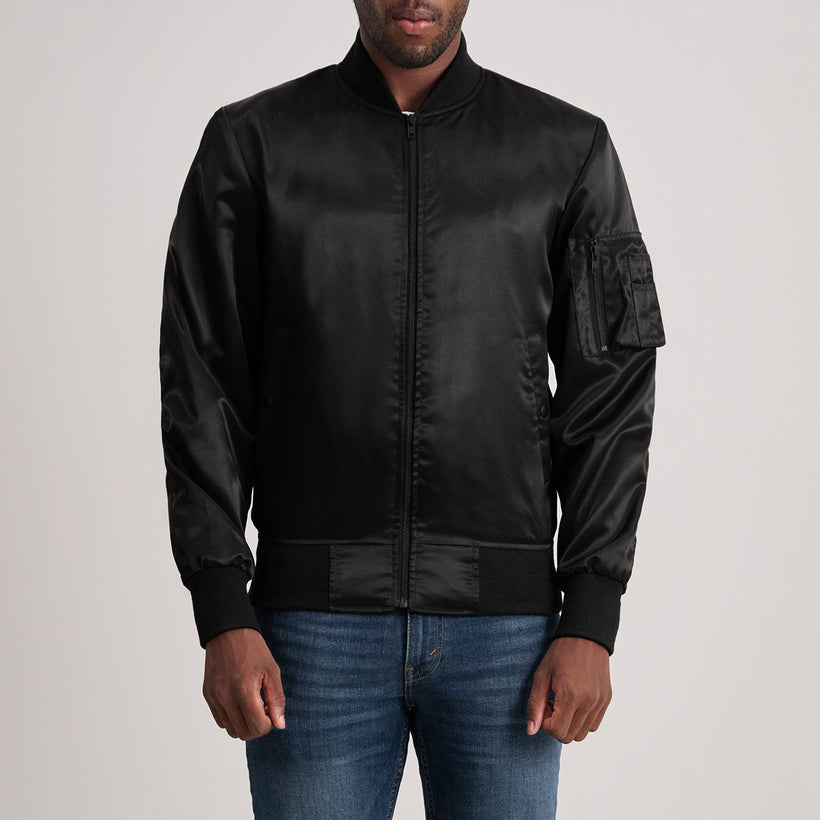 Quinton MA-1 Negro Chaqueta Bomber de Cuero para Hombre