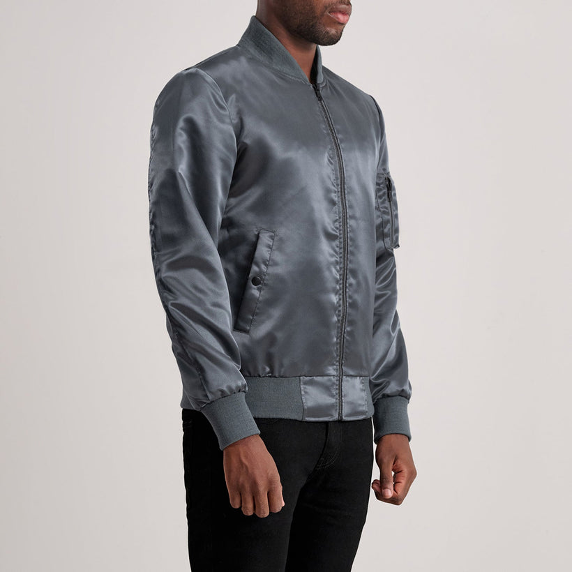 Quinton MA-1 Gris Chaqueta Bomber de Cuero para Hombre