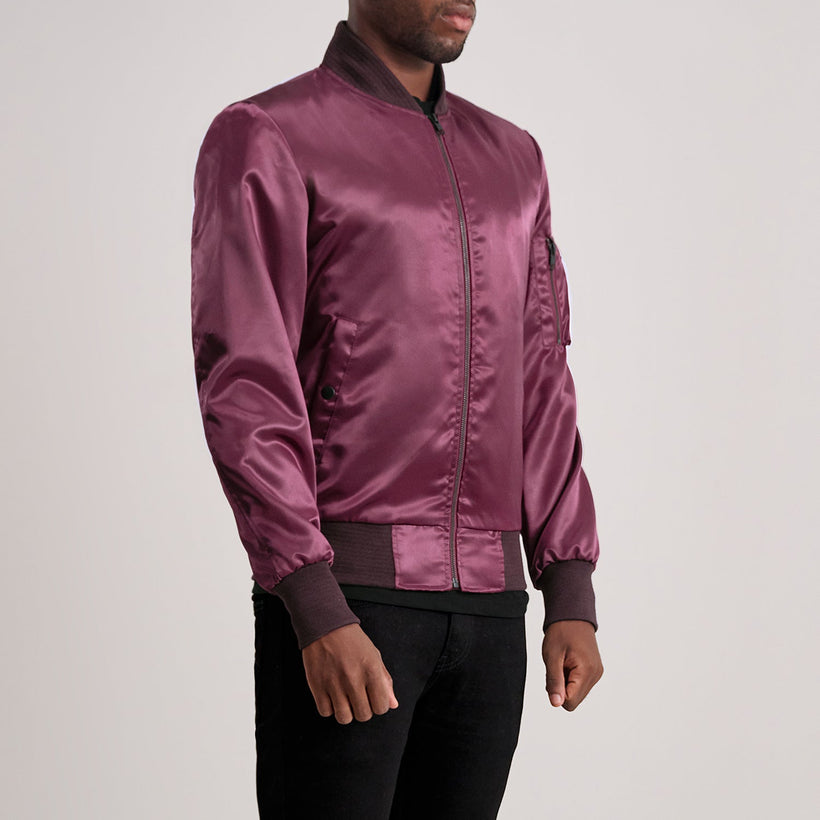 Quinton MA-1 Granate Chaqueta Bomber de Cuero para Hombre