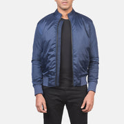 Men's Ramon Azul Cazadora Bomber de Cuero para Hombre in Blue Nylon - Vista frontal y silueta a medida | Comprar online