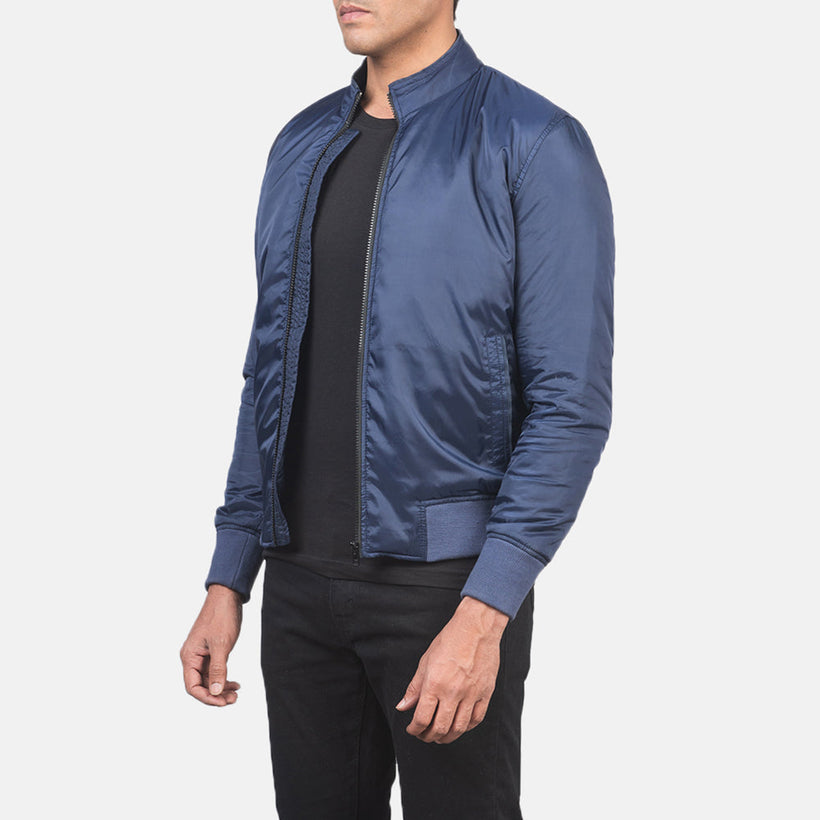 Ramon Azul Chaqueta Bomber de Cuero para Hombre