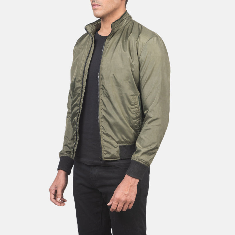 Ramon Verde Chaqueta Bomber de Cuero para Hombre