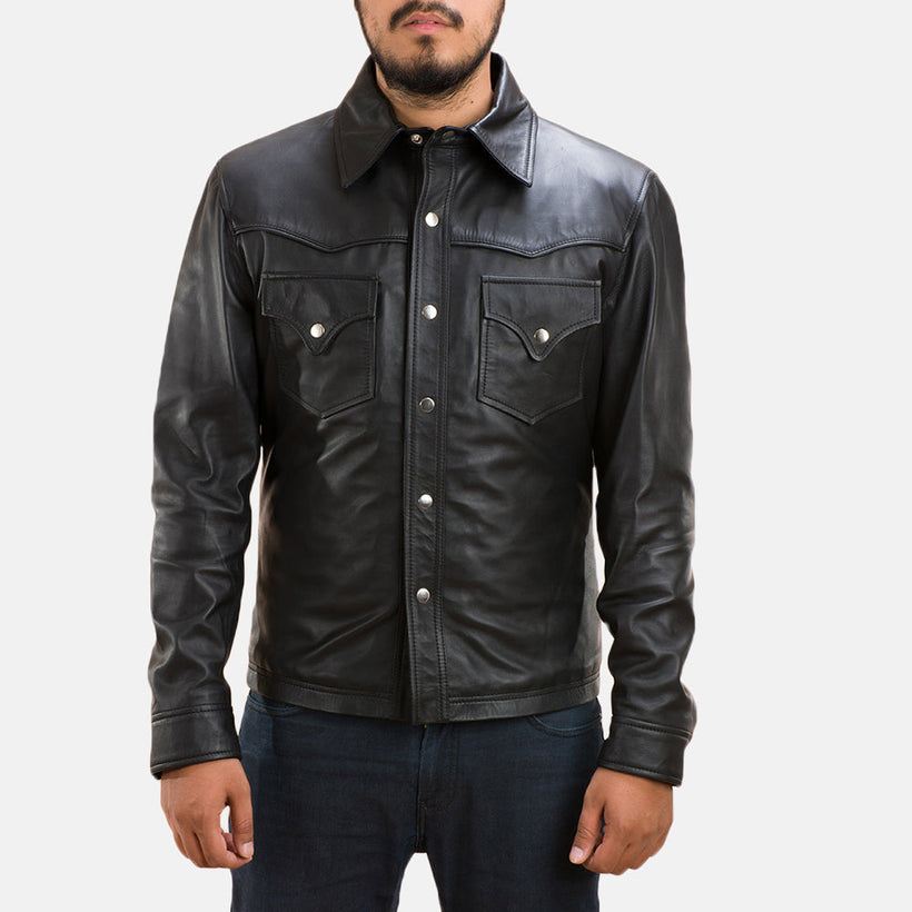 Ranchson Negro Leather Shirt para Hombre