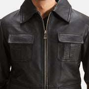 Raven Negro Chaqueta de Cuero para Hombre - Vista de perfil lateral con corte ergonómico de manga