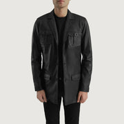 Ray Cutler Black Leather Blazer in Black Sheepskin Leather - Vista frontal y silueta a medida | Comprar online