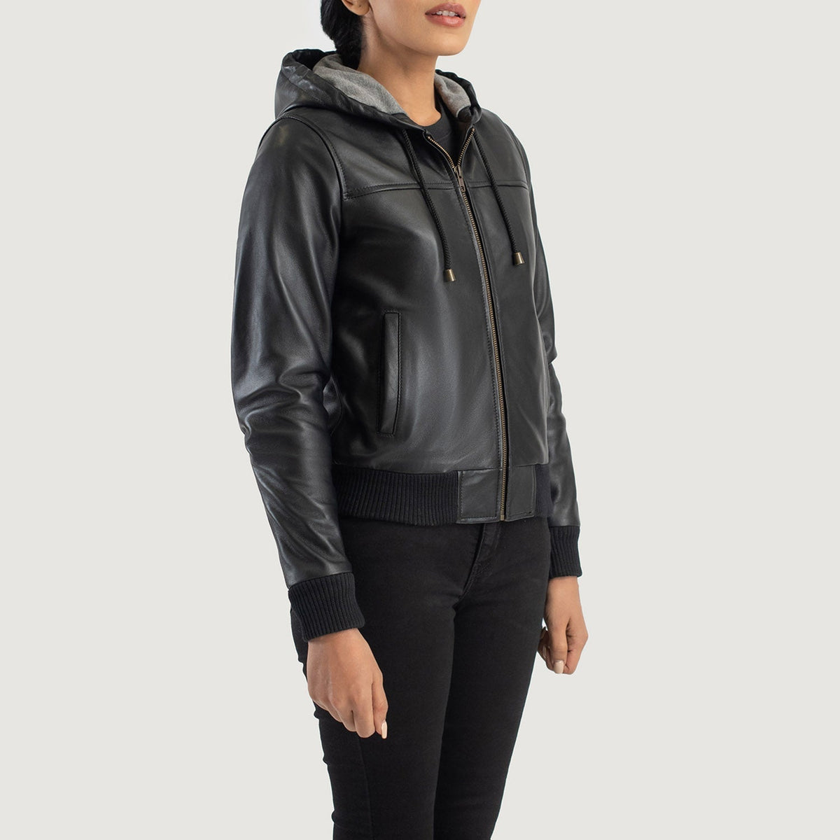 
Rebella Hooded Chaqueta Bomber de Cuero para Mujer – alternate product view 2