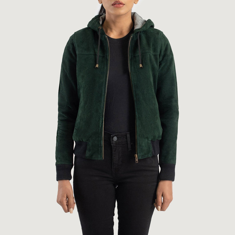 Rebella Hooded Chaqueta Bomber de Cuero para Mujer
