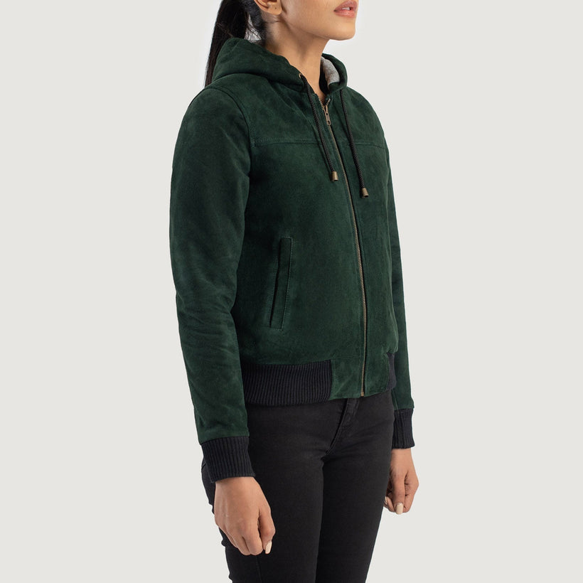 Rebella Hooded Chaqueta Bomber de Cuero para Mujer