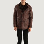 Men's Rocky Marrón Fur Abrigo de Cuero para Hombre in Distressed Brown Sheepskin Burnishing - Vista frontal y silueta a medida | Comprar online