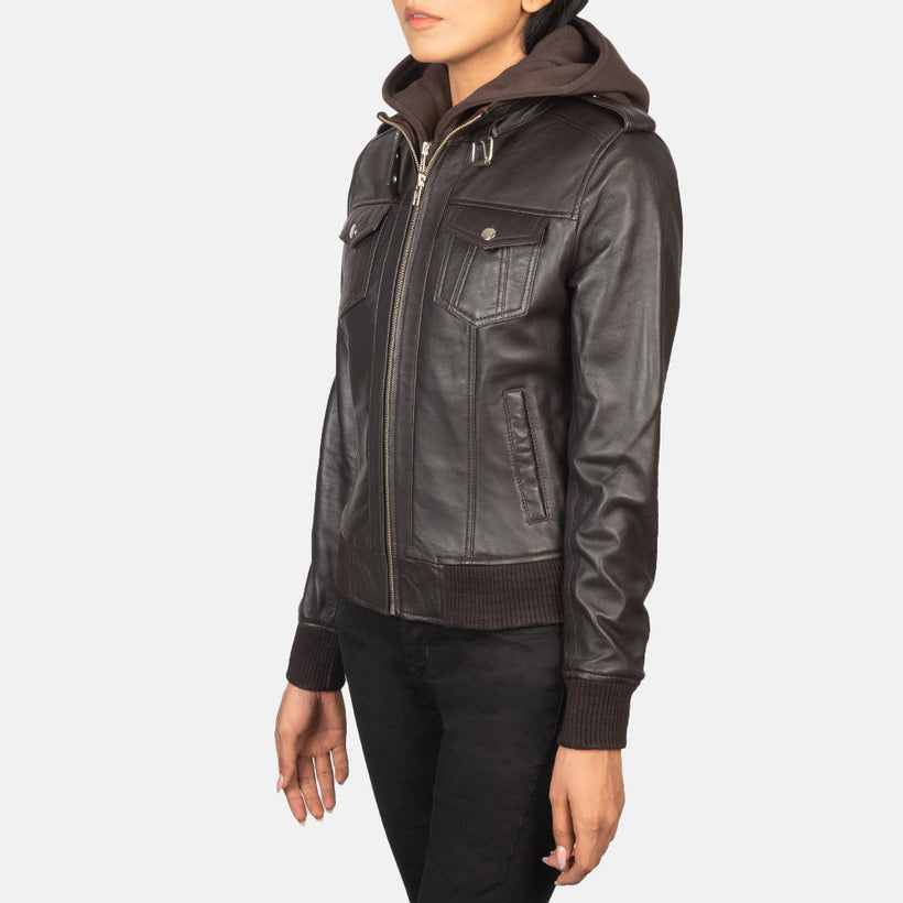 Roslyn Hooded Cazadora Bomber de Cuero para Mujer