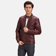 
Rumano Jae Granate Chaqueta Biker de Cuero para Hombre - Vista frontal y silueta entallada | Comprar online