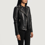 Black Sheepskin Leather Biker Jacket - Vista trasera con ajuste entallado en hombros y bajo impecable