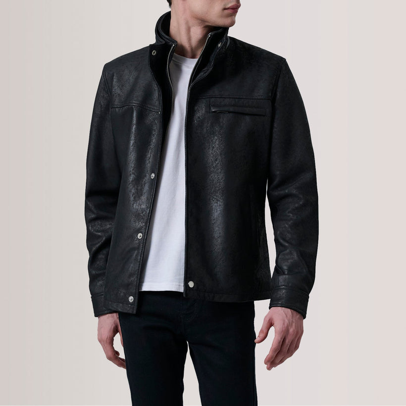 Sean Negro Snuffed Classic Chaqueta de Cuero para Hombre