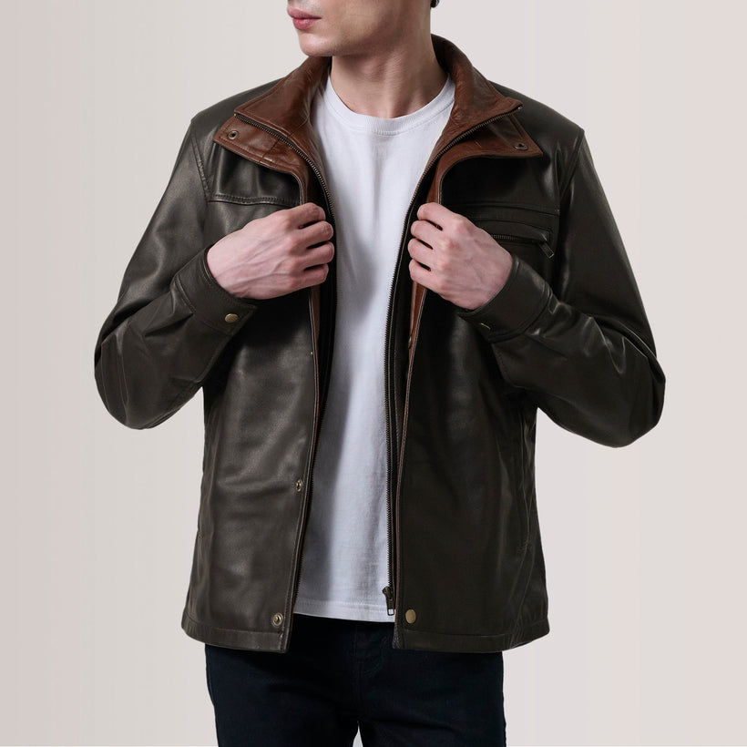 Sean Marrón Leather Classic Chaqueta de Cuero para Hombre