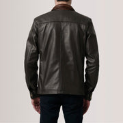 
Primer plano del cuello camisero y cremalleras de Sean Marrón Leather Classic Chaqueta de Cuero para Hombre For Men