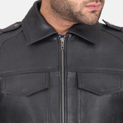 Black Calfskin leather Jacket - Vista trasera con ajuste entallado en hombros y bajo impecable