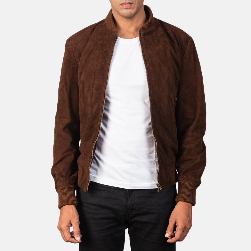 Shane Moca Suede Chaqueta Bomber de Cuero para Hombre