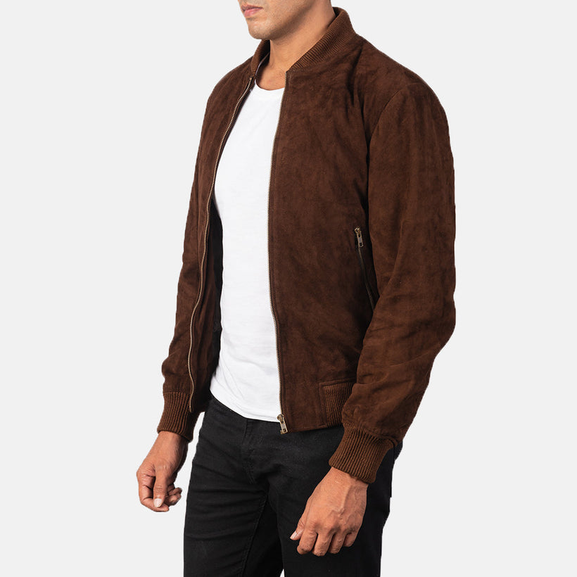 Shane Moca Suede Chaqueta Bomber de Cuero para Hombre