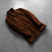 Open hem &amp; Hem Craftsmanship Construction Detail on Men's Sheriff Marrón Chaqueta de Gamuza para Hombre