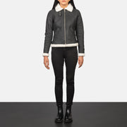 
Sherilyn B-3 Negro Chaqueta Bomber de Cuero para Mujer – alternate product view 3