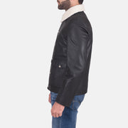 Black Goatskin Leather Aviator Jacket - Vista trasera con ajuste entallado en hombros y bajo impecable