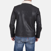 Men's Snow Cole Negro Chaqueta de Cuero para Hombre - Vista de perfil lateral con corte ergonómico de manga