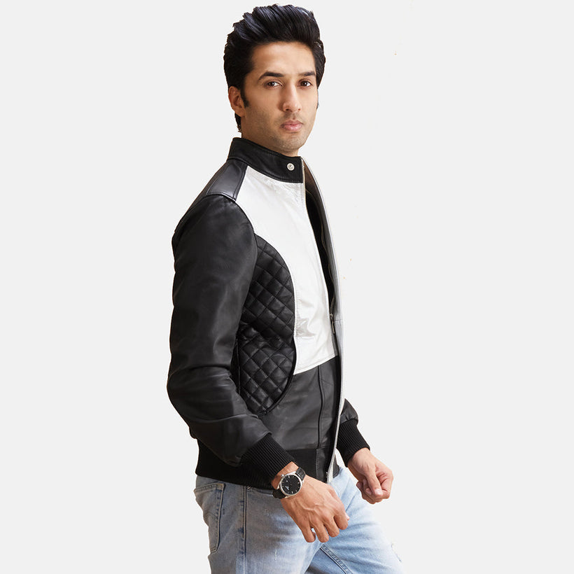 Spade Silver Negro Cazadora Bomber de Cuero para Hombre