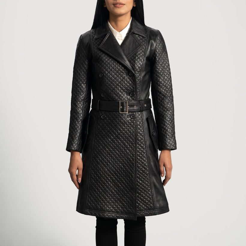 Sweet Susan Negro Gabardina Trench de Cuero para Mujer