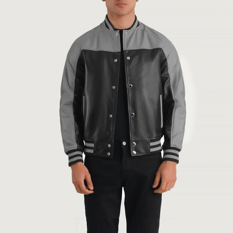 Terrance Negro Varsity Chaqueta de Cuero para Hombre