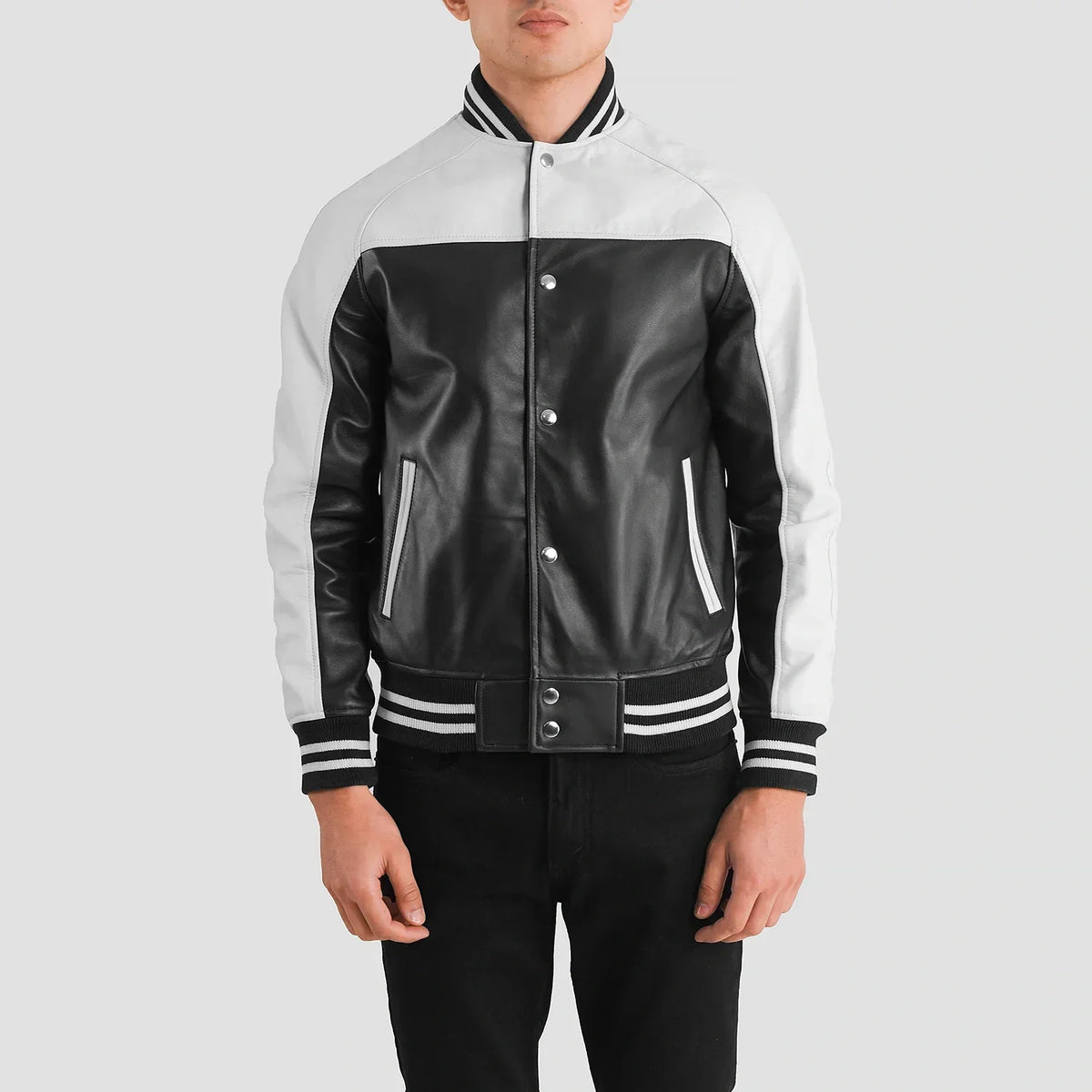 Terrance Negro Varsity Chaqueta de Cuero para Hombre – Vista alternativa del producto 4