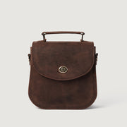 
The Sandra Vintage Distressed Brown Leather Saddle Bag For Women - Perfil lateral estructurado con profundidad de fuelle