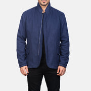 Men's Thomas Azul Wool Chaqueta de Cuero para Hombre in Navy Blue Synthetic Wool - Vista frontal y silueta a medida | Comprar online
