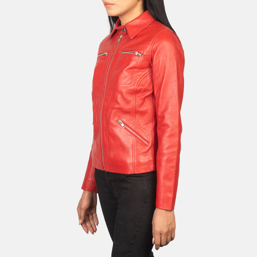 Tomachi Rojo Chaqueta de Cuero para Mujer