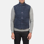Detalle de cerca of Notch with removable throat latch &amp; Button Hardware on Men's Tony Azul Suede Vest para Hombre