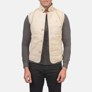 Men's Tony Off-Blanco Suede Vest para Hombre in Off-White Goatskin Suede - Vista frontal y silueta a medida | Comprar online