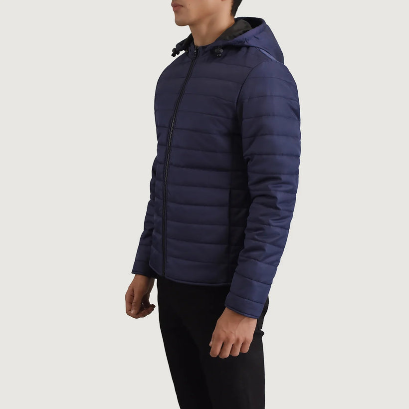 Tyler Azul Hooded Puffer Chaqueta de Cuero para Hombre