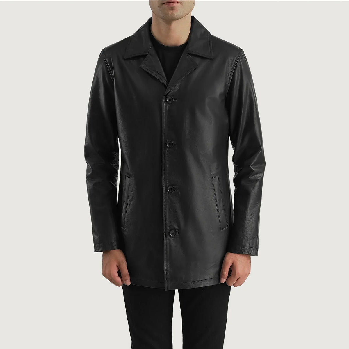 
Urban Slate Negro Abrigo de Cuero para Hombre in Black Cowhide (Lt-071) Leather - Vista frontal y silueta entallada | Comprar online