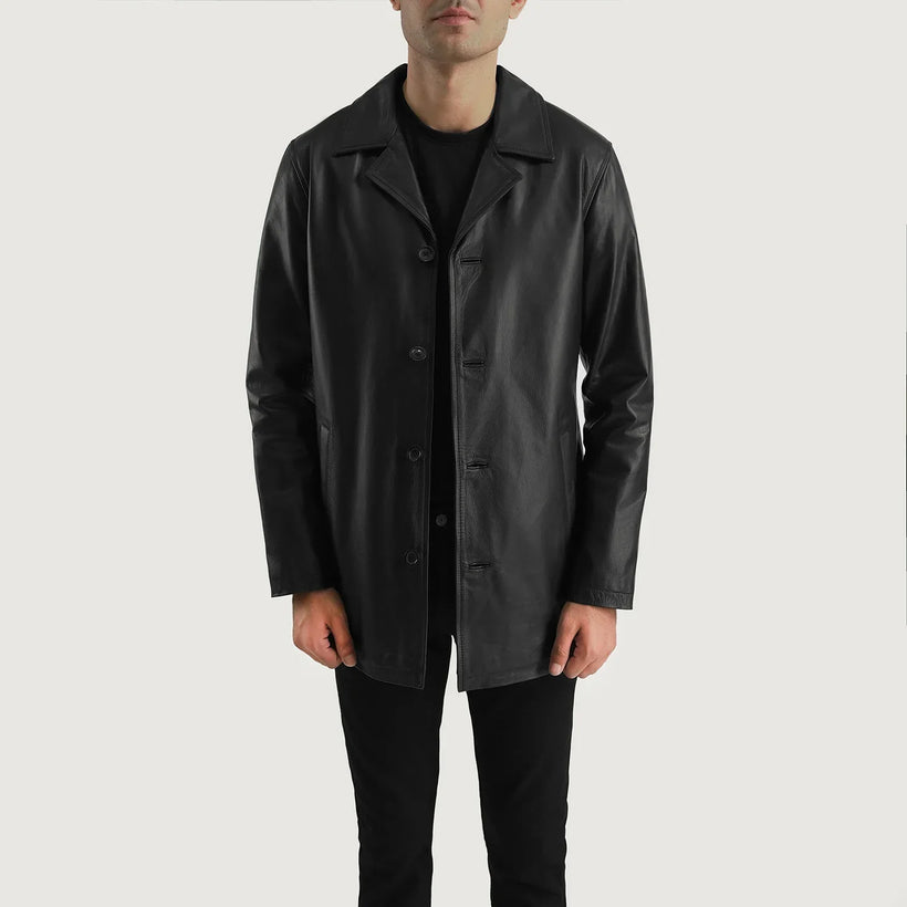 Urban Slate Negro Abrigo de Cuero para Hombre