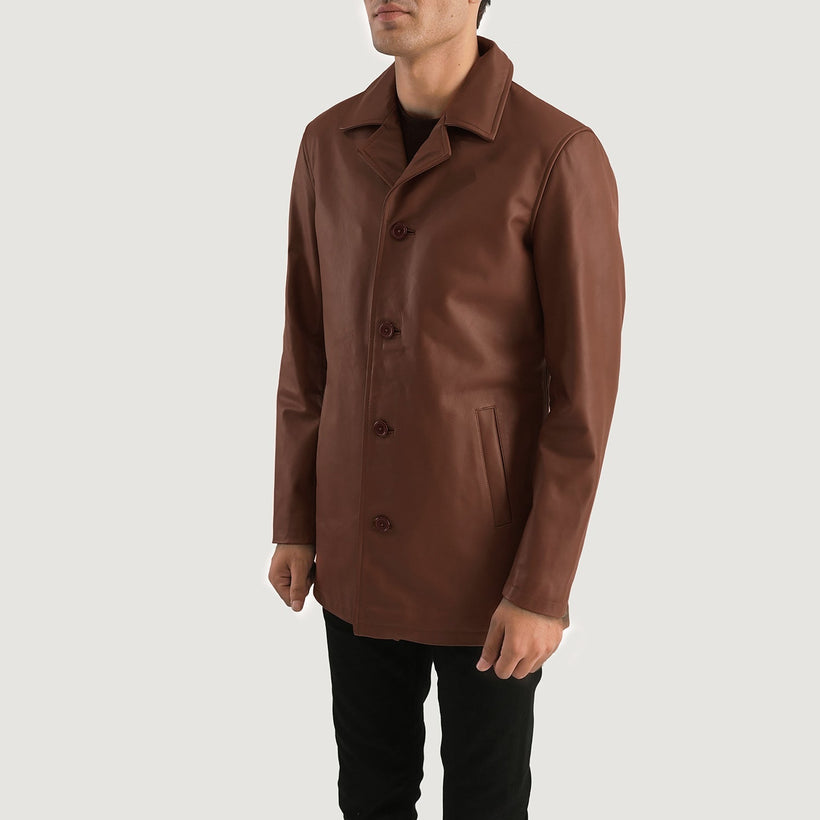 Urban Slate Marrón Abrigo de Cuero para Hombre